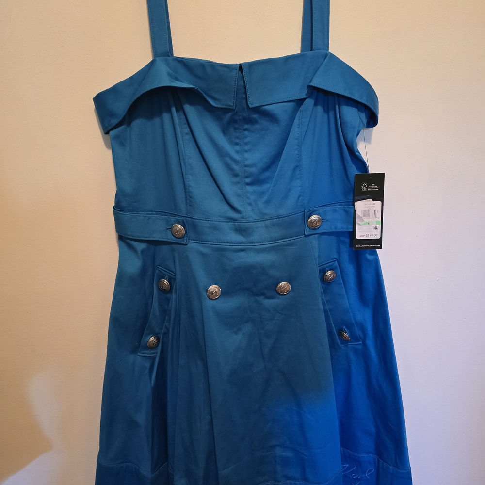 Karl Lagerfeld Vibrant Blue Dress with Silver Buttons
